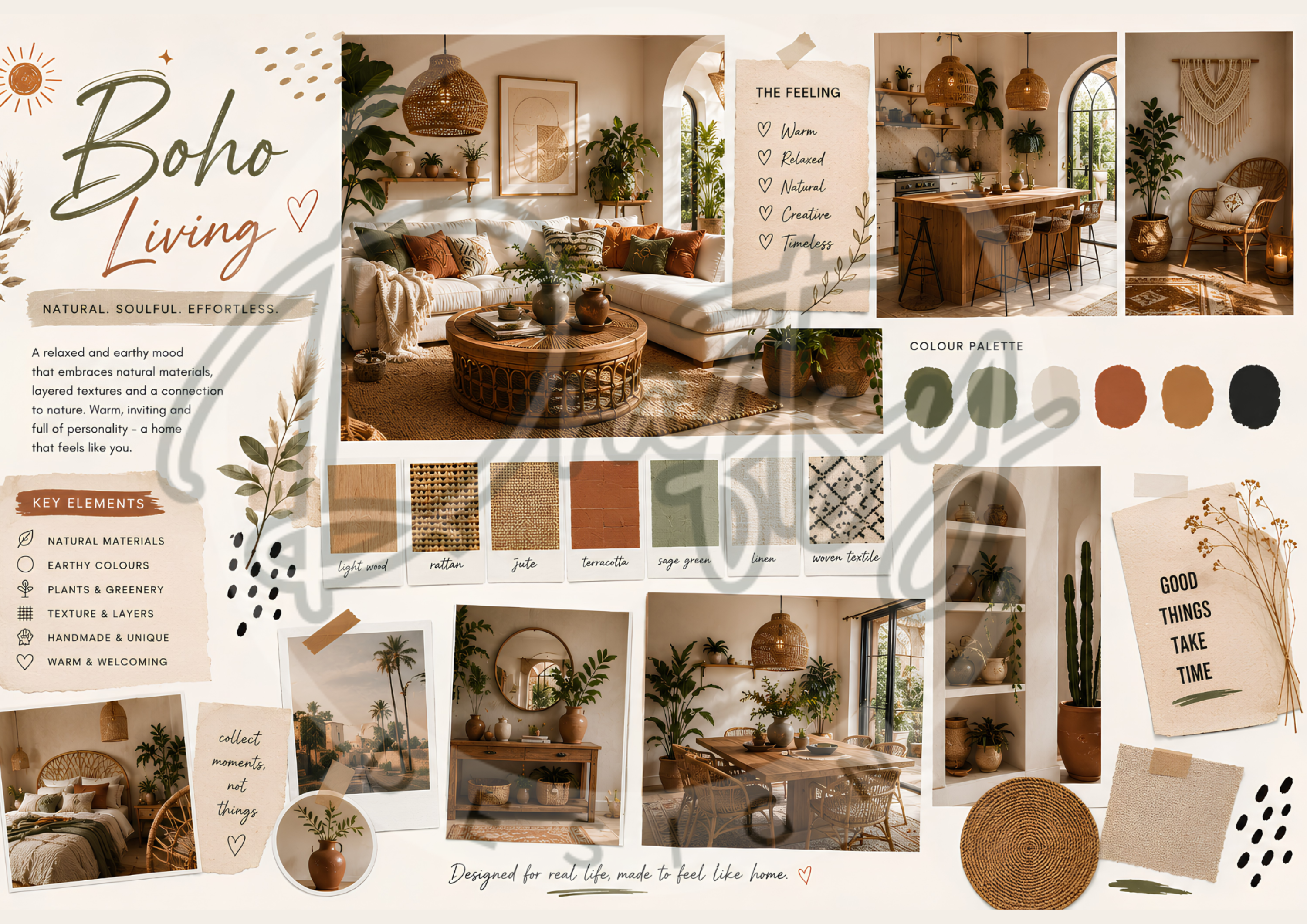 Boho Living 02 - A3 Moodboard Canva Templates