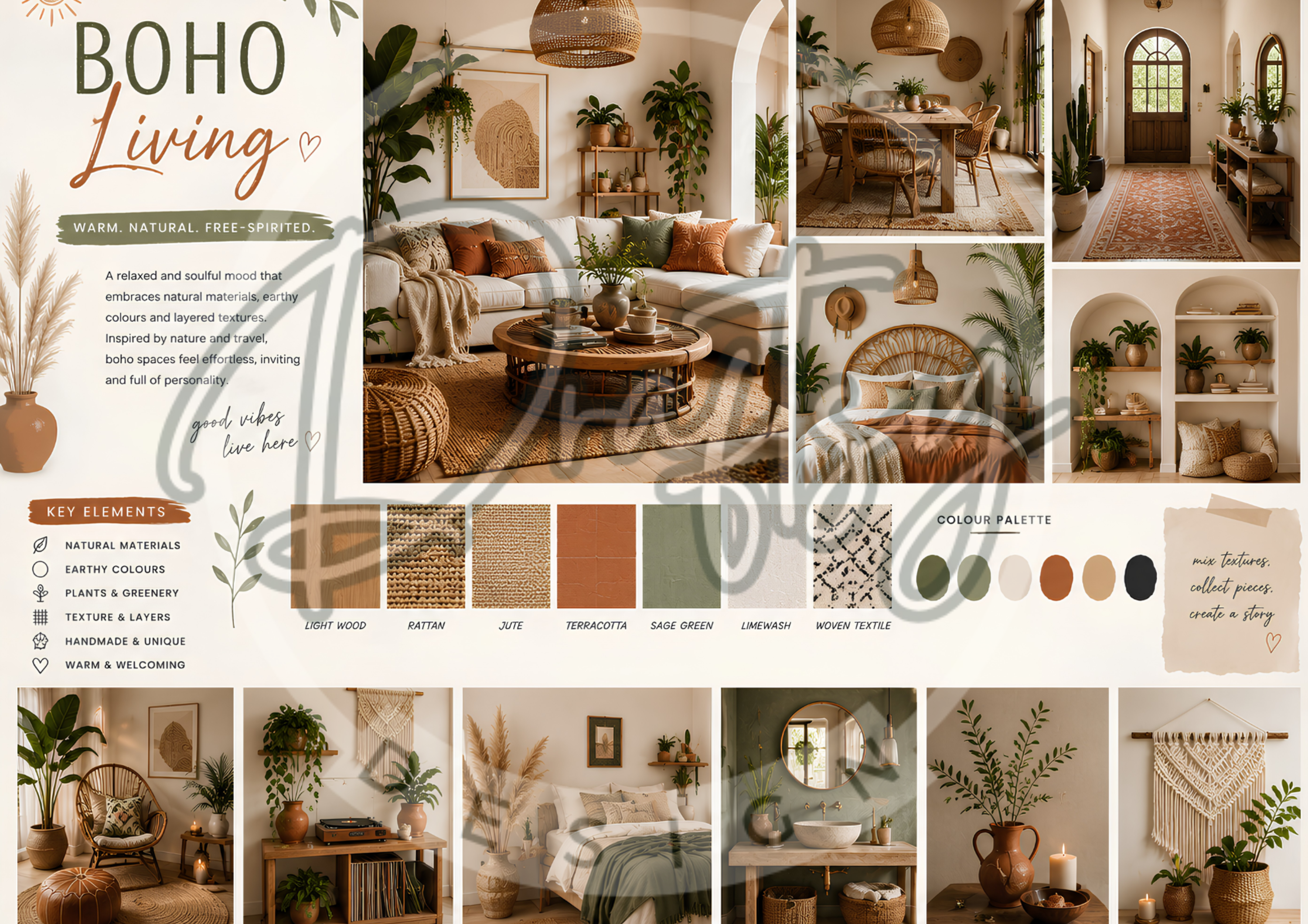 Boho Living 01 - A3 Moodboard Canva Templates